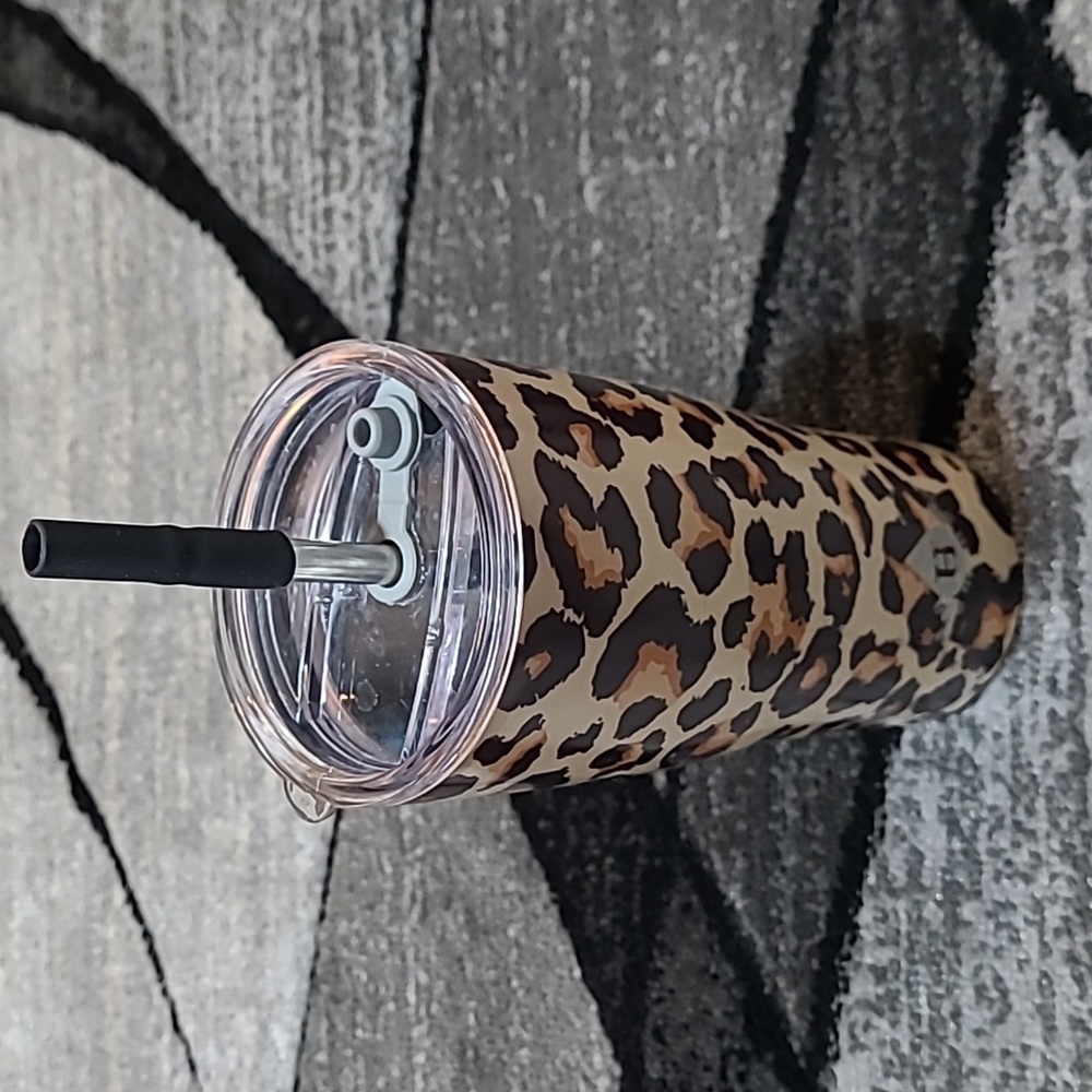 HERITAGE LEOPARD PRINT STAINLESS STEEL TRAVEL TUMBLER PRICE FIRM